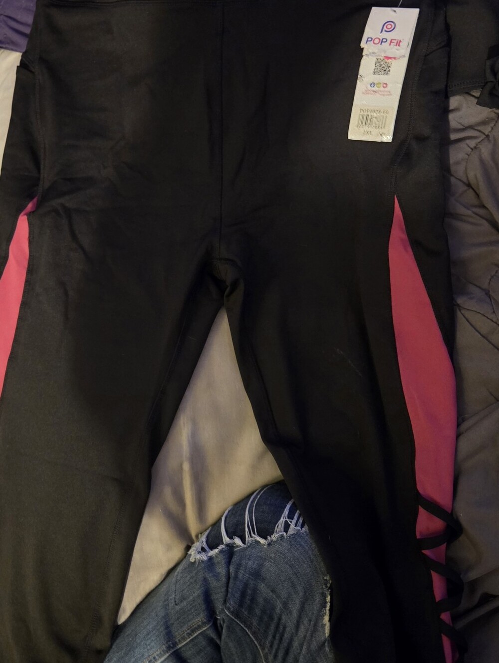 POP Fit Black Leggings with Pink Side Panels